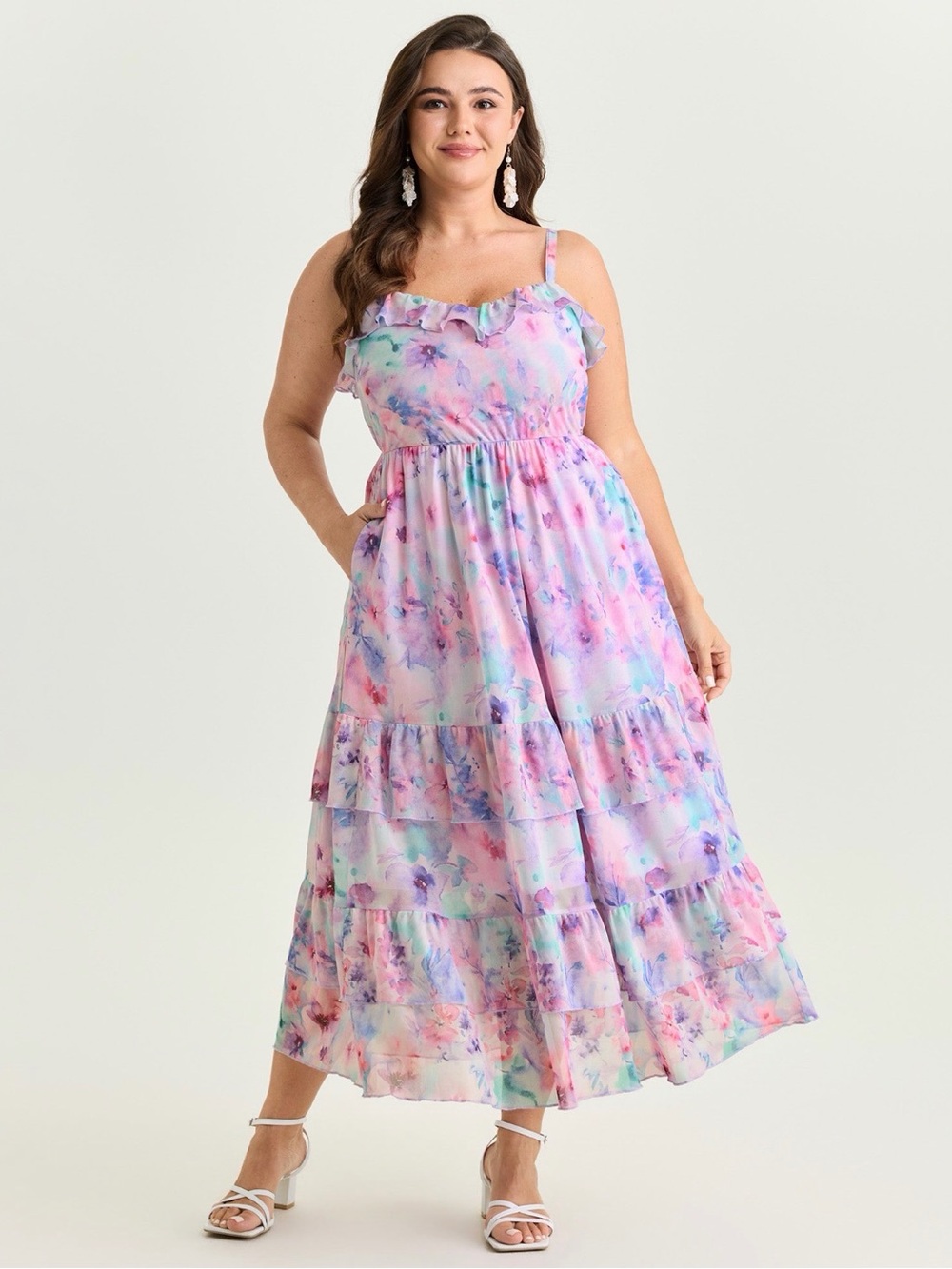 BloomChic Lavender & Pastel Pink Floral Tiered Maxi Dress